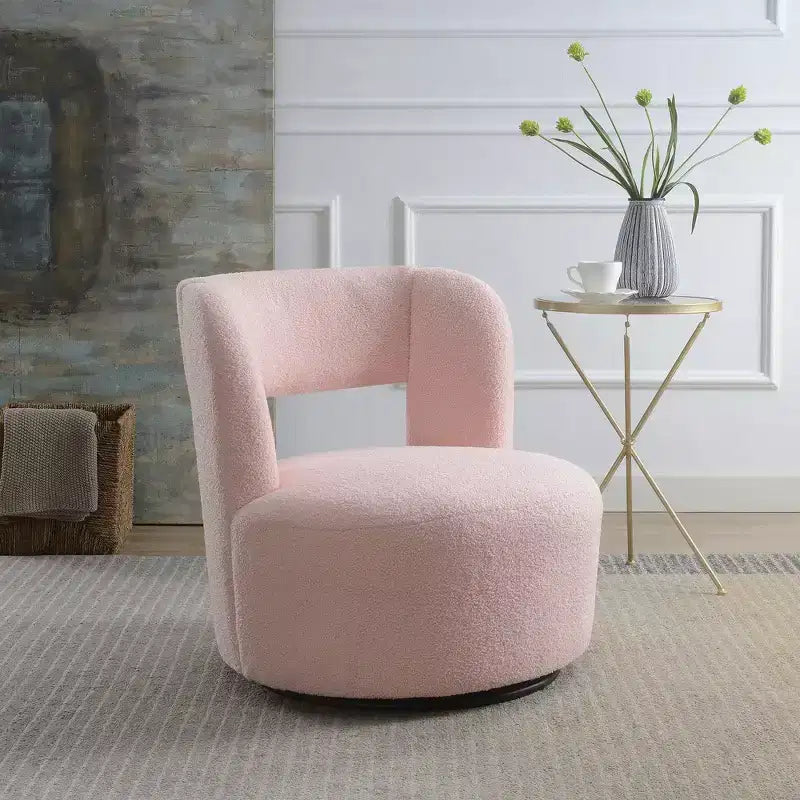 Poltrona girevole a 360° con rivestimento "Teddy" nei colori crema, grigio o rosa, seduta singola