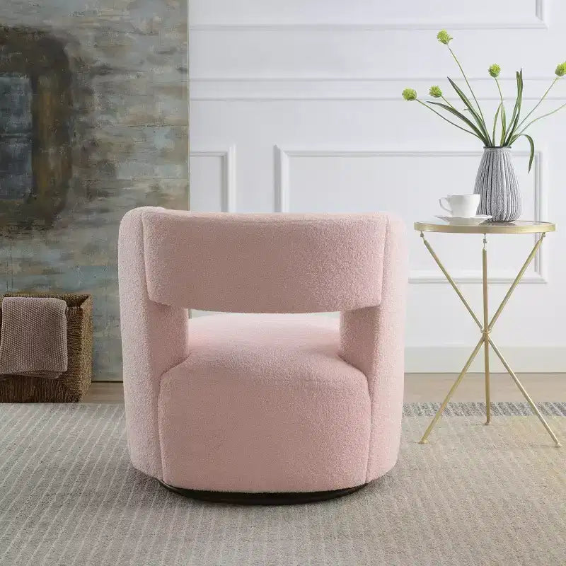Poltrona girevole a 360° con rivestimento "Teddy" nei colori crema, grigio o rosa, seduta singola