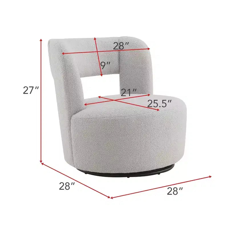 Poltrona girevole a 360° con rivestimento "Teddy" nei colori crema, grigio o rosa, seduta singola