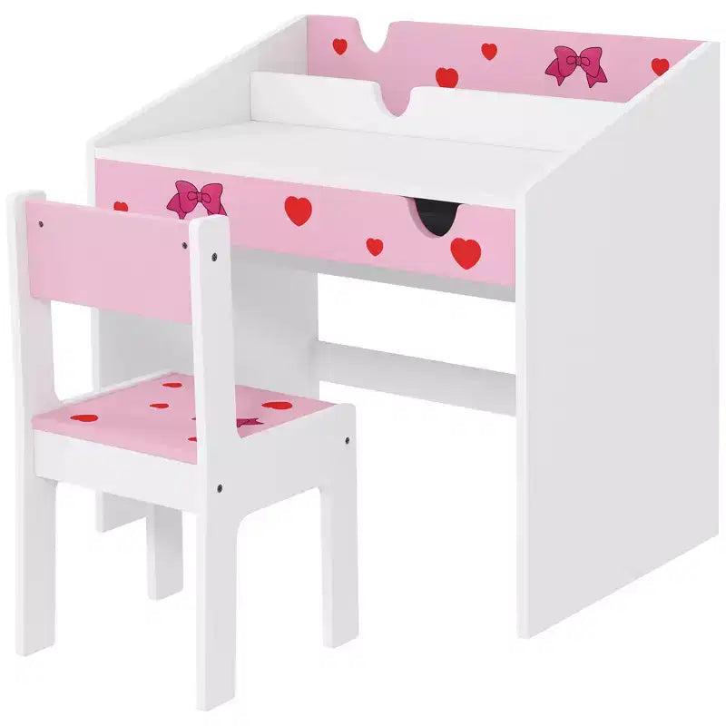 Set Scrivania e Sedia per Bambini Grigio/Rosa, 1 Posto, Età 3-9