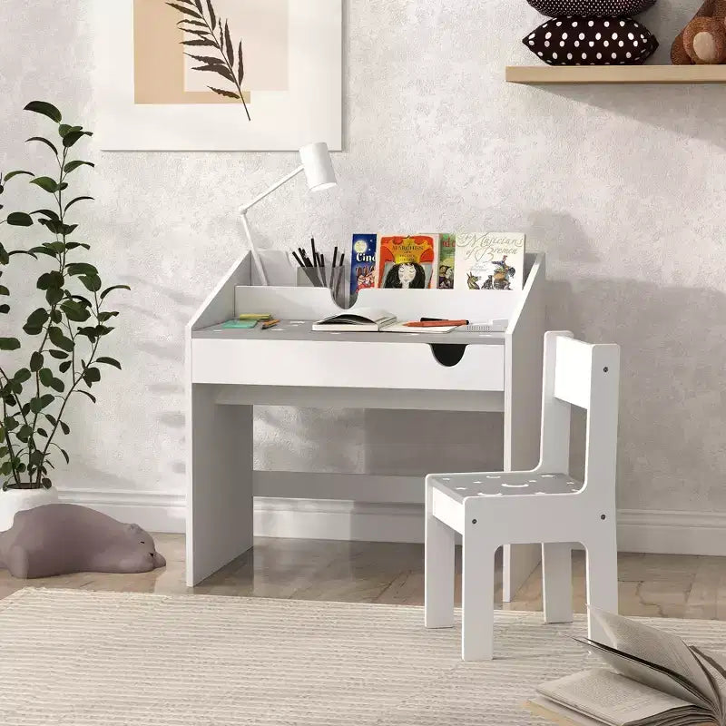 Set Scrivania e Sedia per Bambini Grigio/Rosa, 1 Posto, Età 3-9