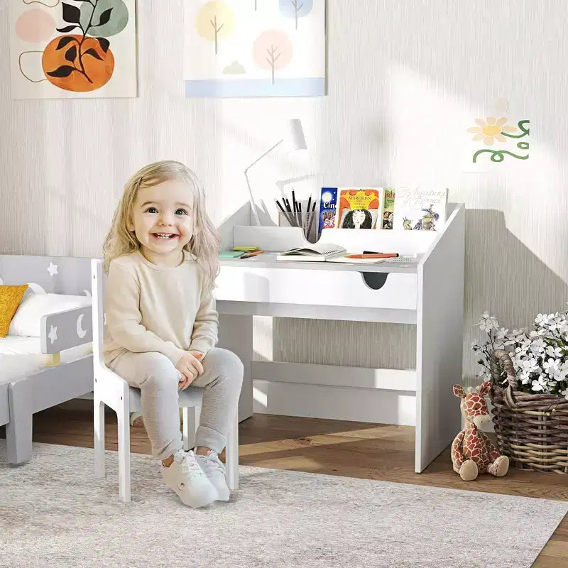Set Scrivania e Sedia per Bambini Grigio/Rosa, 1 Posto, Età 3-9