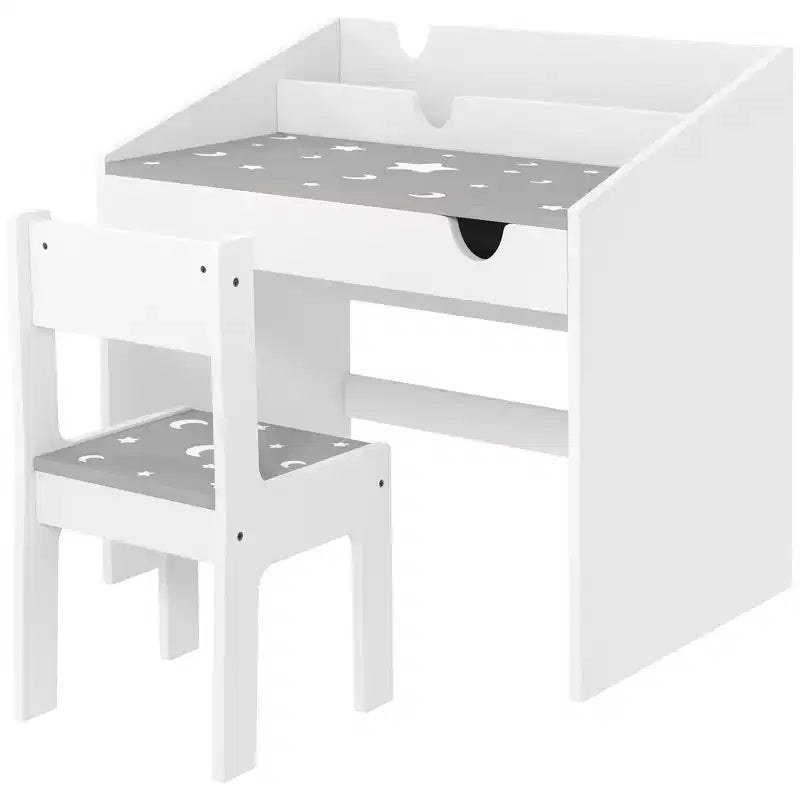 Set Scrivania e Sedia per Bambini Grigio/Rosa, 1 Posto, Età 3-9
