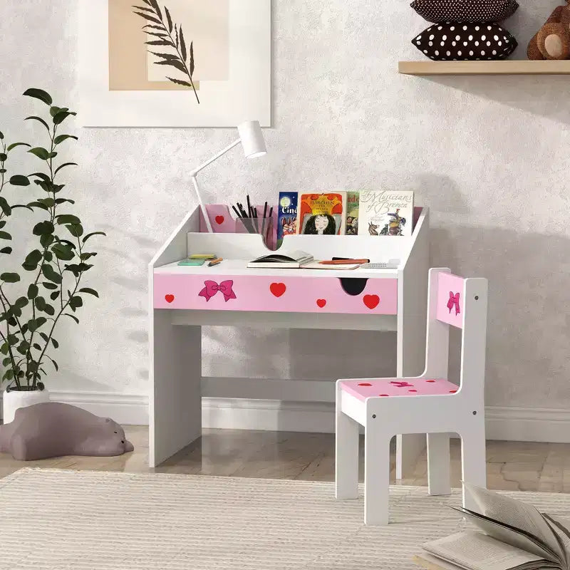 Set Scrivania e Sedia per Bambini Grigio/Rosa, 1 Posto, Età 3-9
