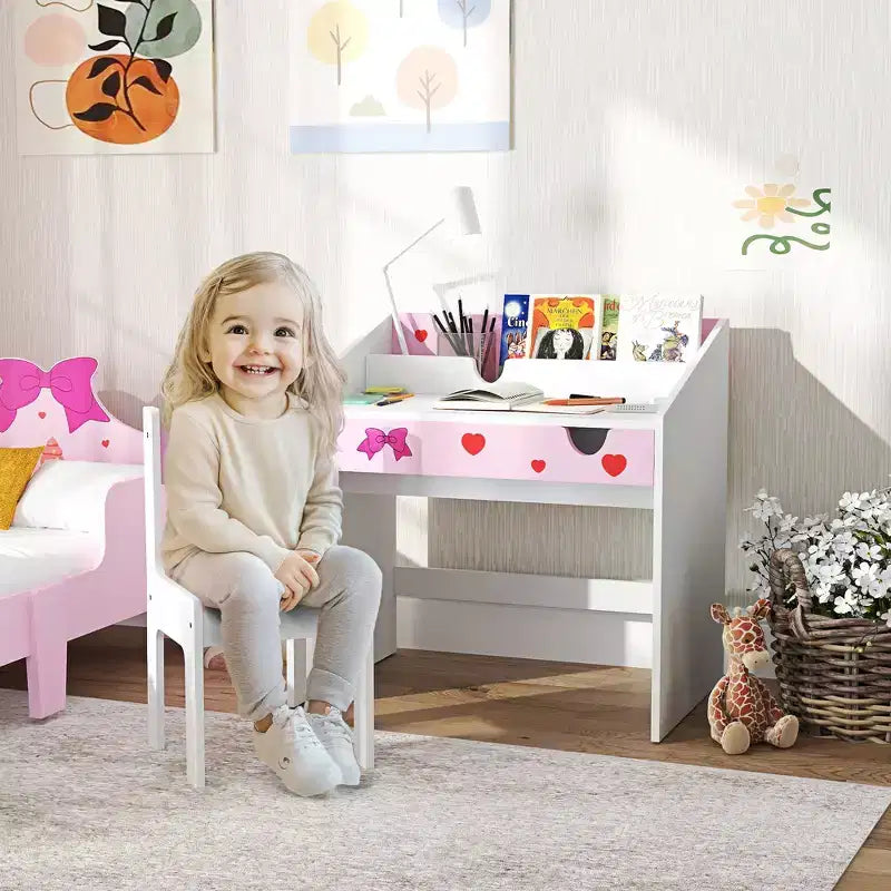 Set Scrivania e Sedia per Bambini Grigio/Rosa, 1 Posto, Età 3-9
