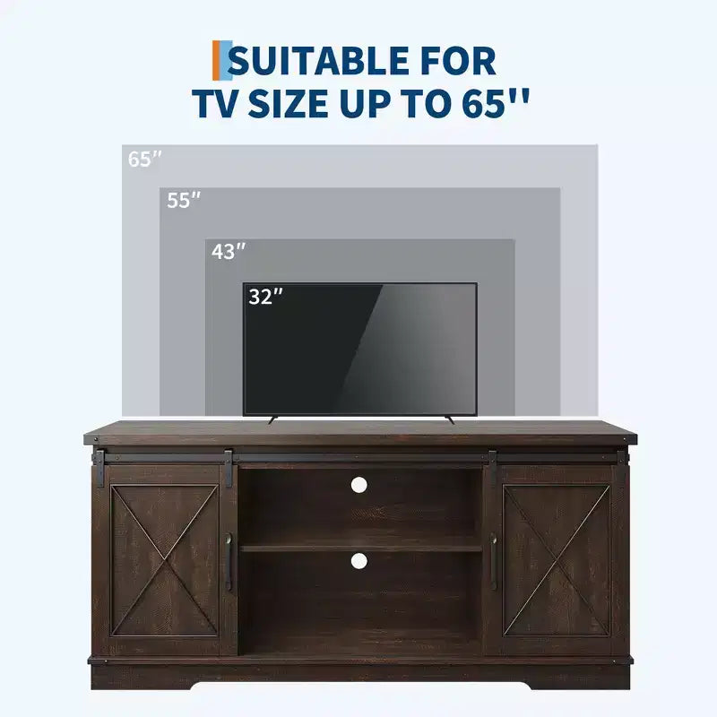 Mobile TV marrone stile rustico per TV da 65", ante scorrevoli a persiana, montaggio per 1 persona