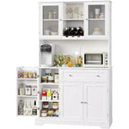 Dispensa da cucina a colonna in stile rustico bianco con ripiano, 5 ante, 14 ripiani e 1 cassetto