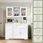 Dispensa da cucina a colonna in stile rustico bianco con ripiano, 5 ante, 14 ripiani e 1 cassetto