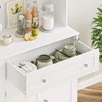 Dispensa da cucina a colonna in stile rustico bianco con ripiano, 5 ante, 14 ripiani e 1 cassetto