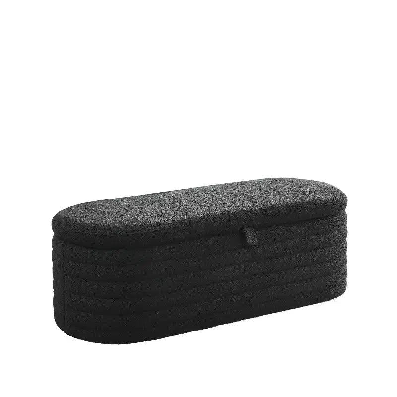 Panca Pouf Contenitore Ovale in Tessuto Grigio Imbottito, 1 Posto