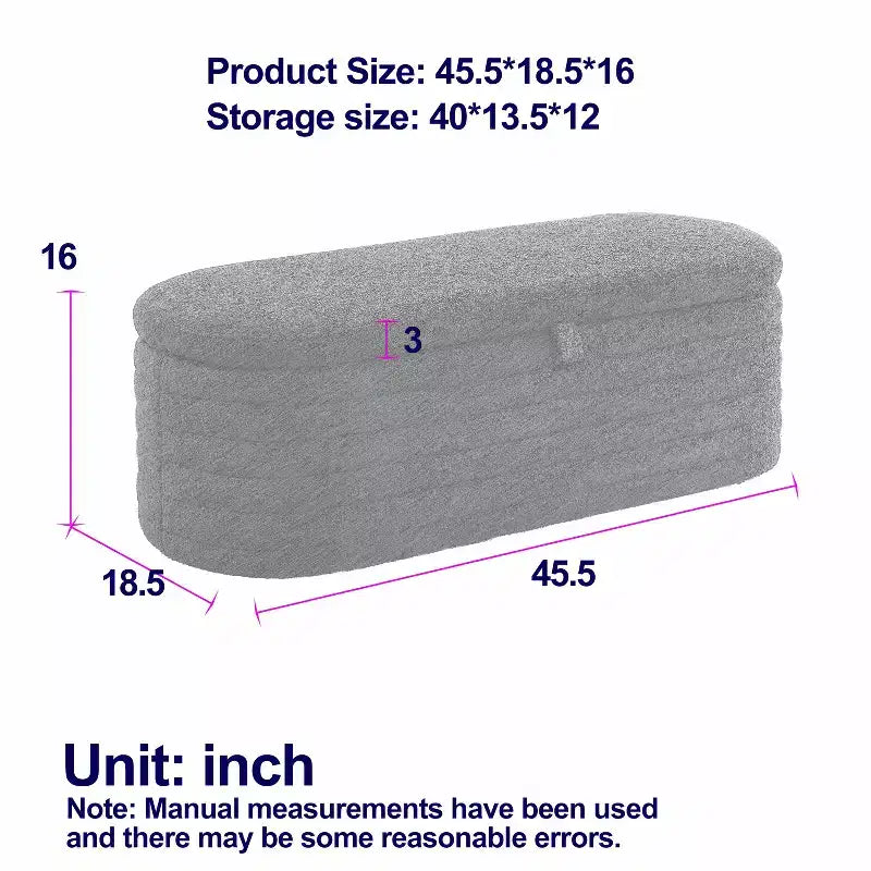 Panca Pouf Contenitore Ovale in Tessuto Grigio Imbottito, 1 Posto