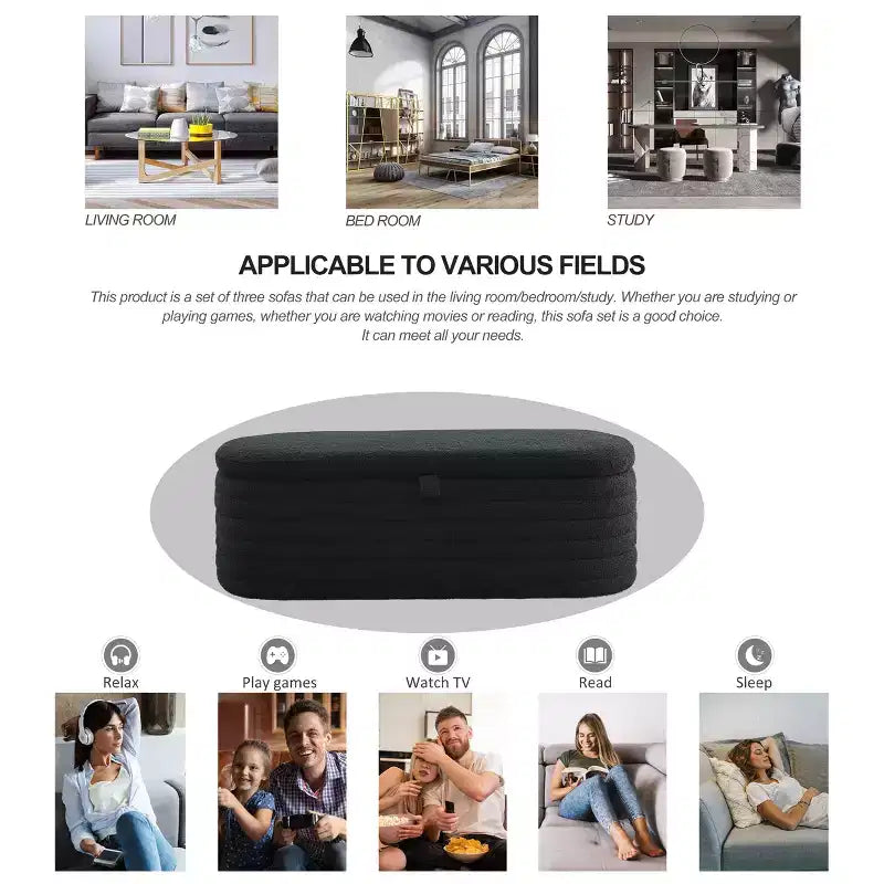 Panca Pouf Contenitore Ovale in Tessuto Grigio Imbottito, 1 Posto