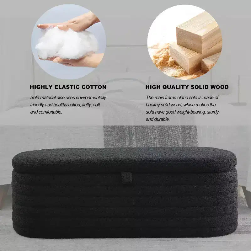 Panca Pouf Contenitore Ovale in Tessuto Grigio Imbottito, 1 Posto