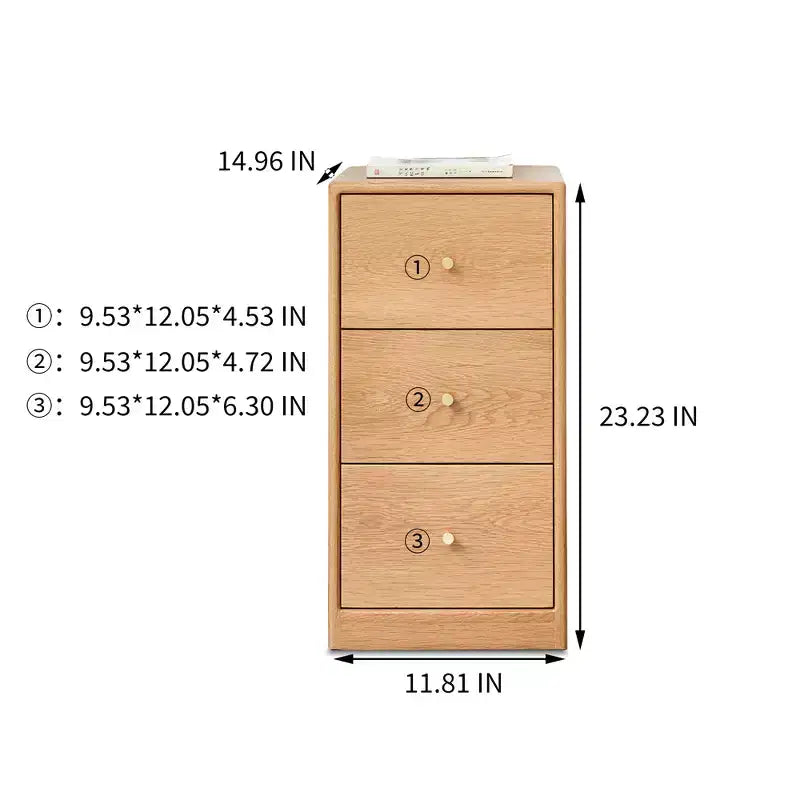 Cassettiera a 3 cassetti in legno di rovere beige, singola