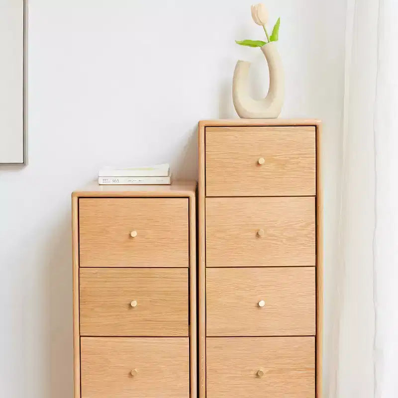Cassettiera a 3 cassetti in legno di rovere beige, singola