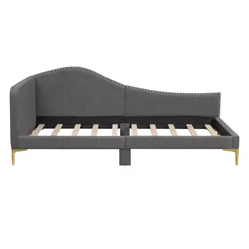 Daybed imbottito grigio/beige con testiera e bracciolo – Singolo/Una piazza e mezza, 1 persona