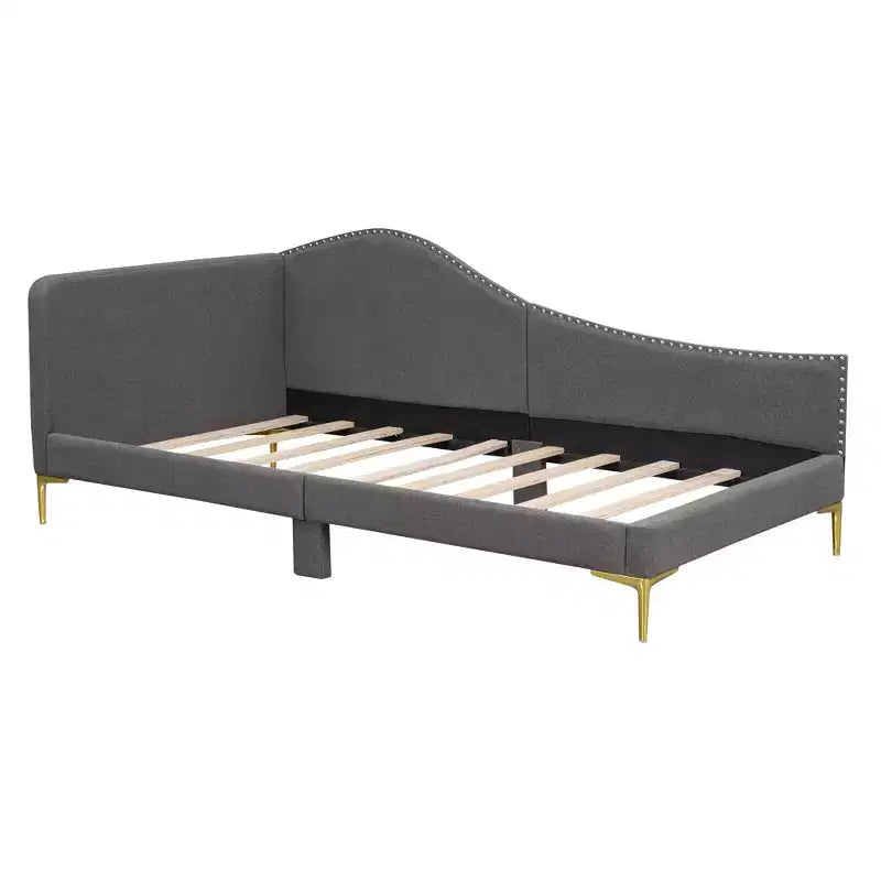 Daybed imbottito grigio/beige con testiera e bracciolo – Singolo/Una piazza e mezza, 1 persona