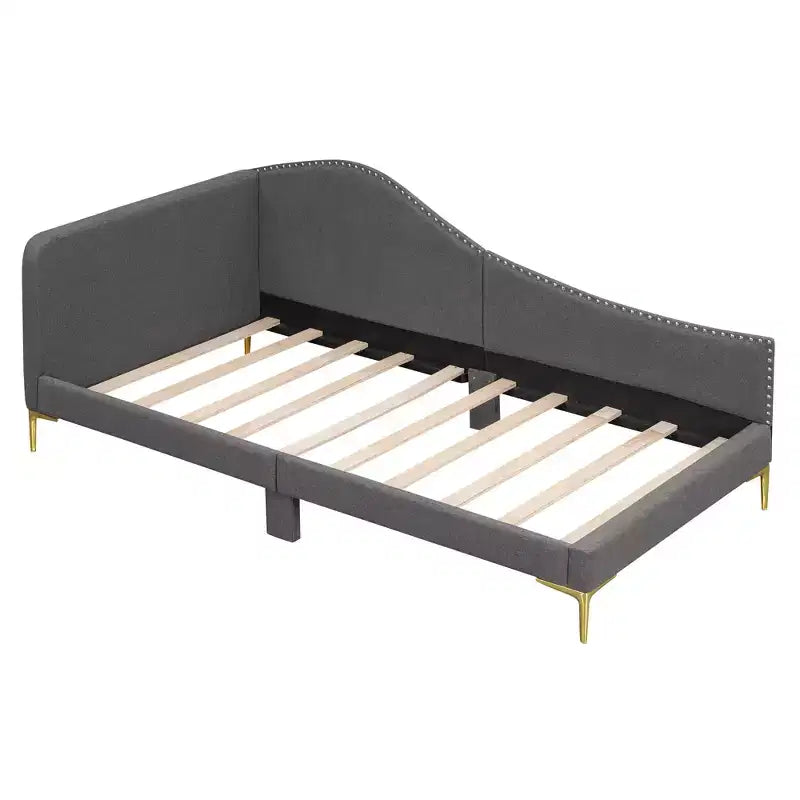 Daybed imbottito grigio/beige con testiera e bracciolo – Singolo/Una piazza e mezza, 1 persona