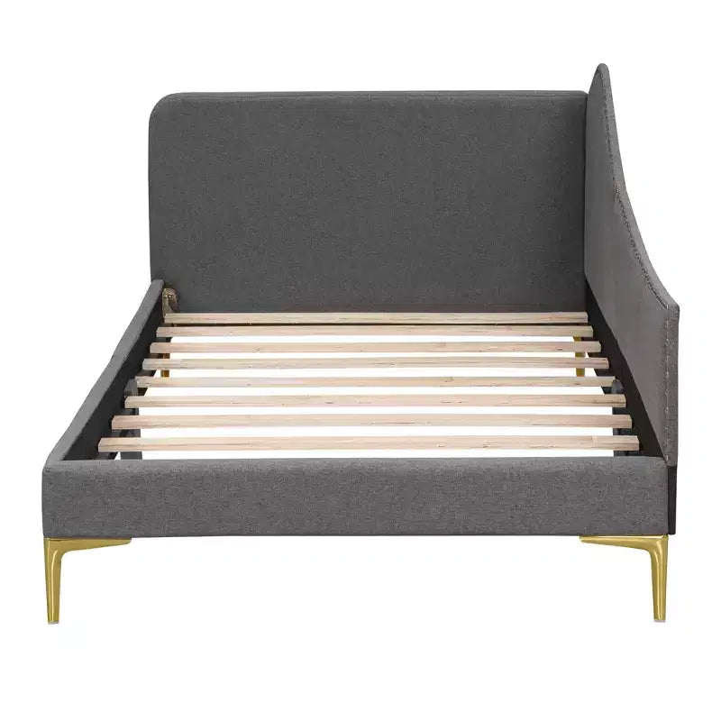 Daybed imbottito grigio/beige con testiera e bracciolo – Singolo/Una piazza e mezza, 1 persona