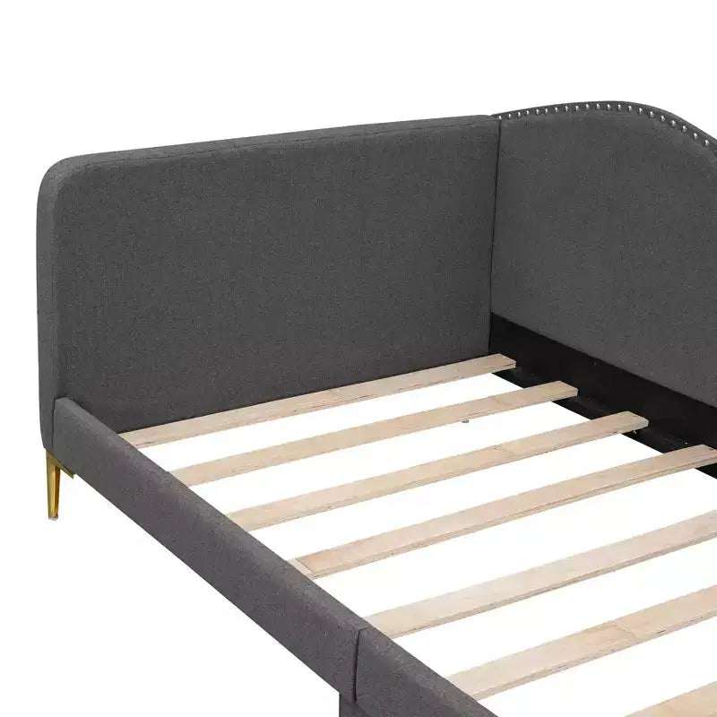 Daybed imbottito grigio/beige con testiera e bracciolo – Singolo/Una piazza e mezza, 1 persona