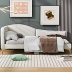 Daybed imbottito grigio/beige con testiera e bracciolo – Singolo/Una piazza e mezza, 1 persona