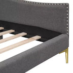 Daybed imbottito grigio/beige con testiera e bracciolo – Singolo/Una piazza e mezza, 1 persona