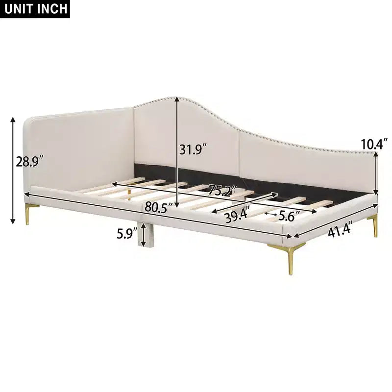 Daybed imbottito grigio/beige con testiera e bracciolo – Singolo/Una piazza e mezza, 1 persona
