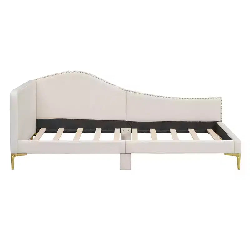 Daybed imbottito grigio/beige con testiera e bracciolo – Singolo/Una piazza e mezza, 1 persona