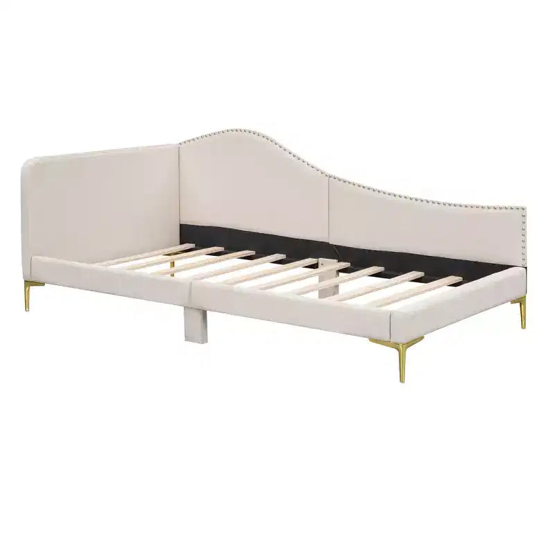 Daybed imbottito grigio/beige con testiera e bracciolo – Singolo/Una piazza e mezza, 1 persona