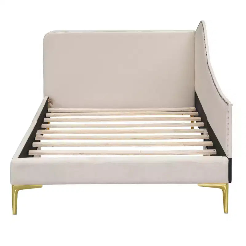 Daybed imbottito grigio/beige con testiera e bracciolo – Singolo/Una piazza e mezza, 1 persona