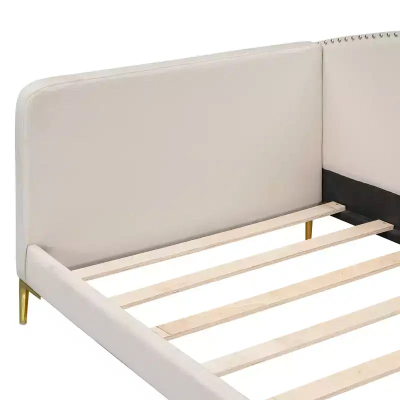 Daybed imbottito grigio/beige con testiera e bracciolo – Singolo/Una piazza e mezza, 1 persona