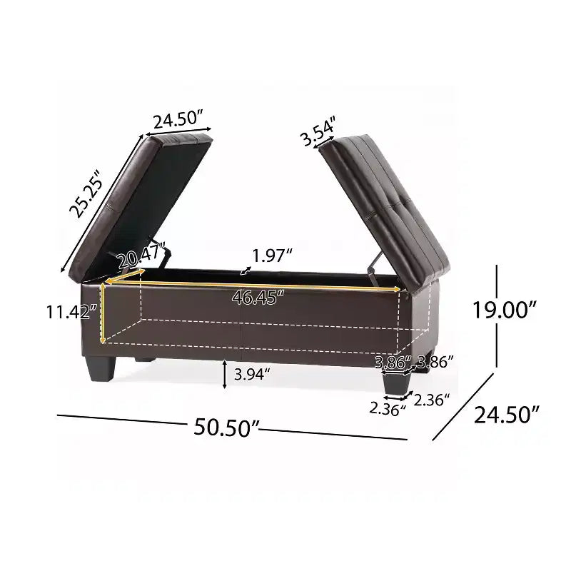 Pouf Contenitore con Doppio Sollevamento in Similpelle Marrone, 1 Posto