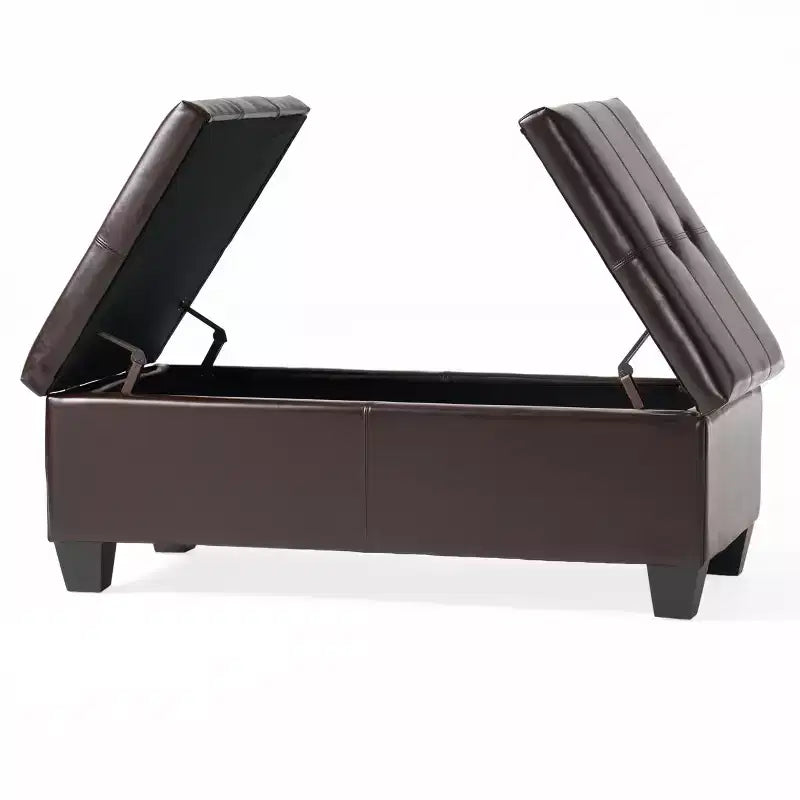 Pouf Contenitore con Doppio Sollevamento in Similpelle Marrone, 1 Posto