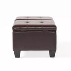 Pouf Contenitore con Doppio Sollevamento in Similpelle Marrone, 1 Posto