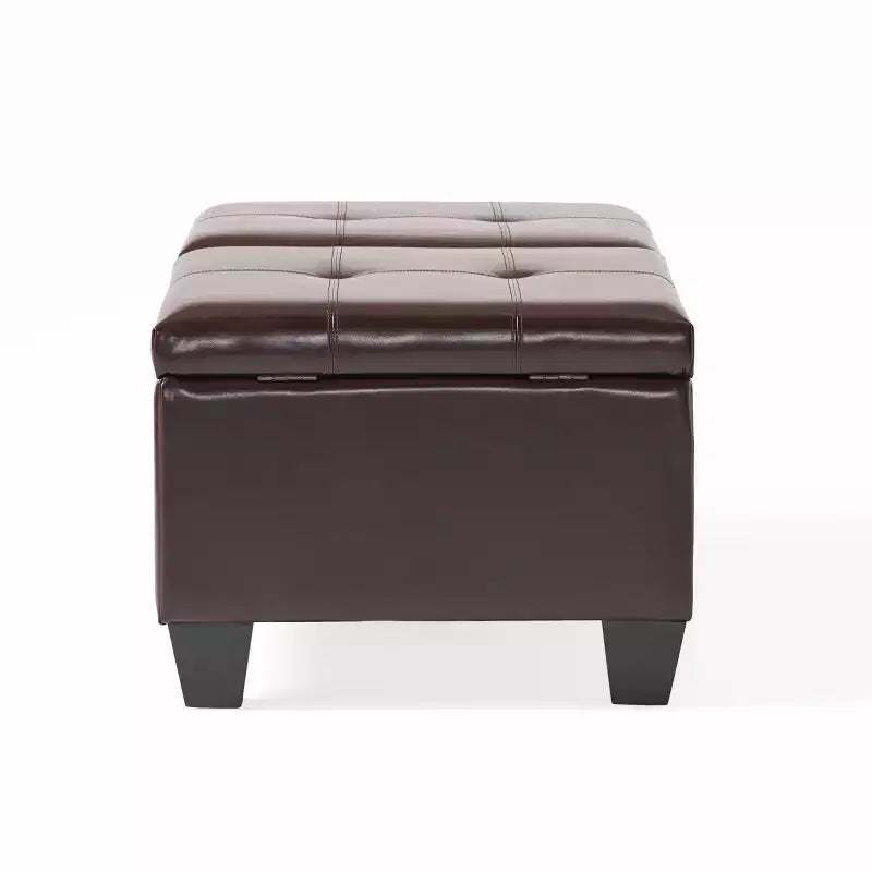Pouf Contenitore con Doppio Sollevamento in Similpelle Marrone, 1 Posto