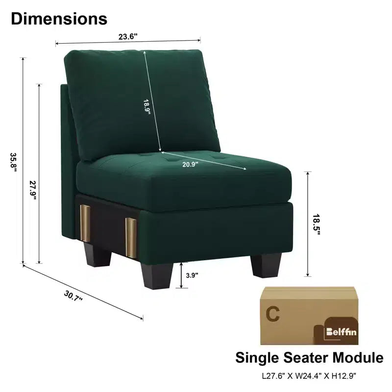 Poltroncina monoposto senza braccioli trapuntata in velluto nero / blu / verde / grigio, 1 posto