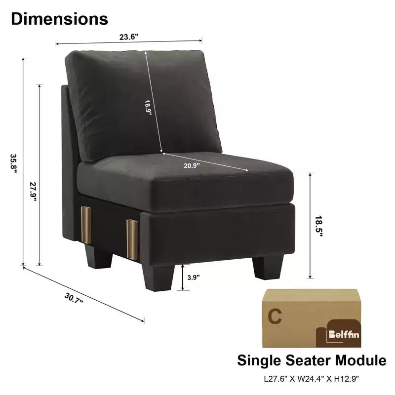 Poltroncina monoposto senza braccioli trapuntata in velluto nero / blu / verde / grigio, 1 posto