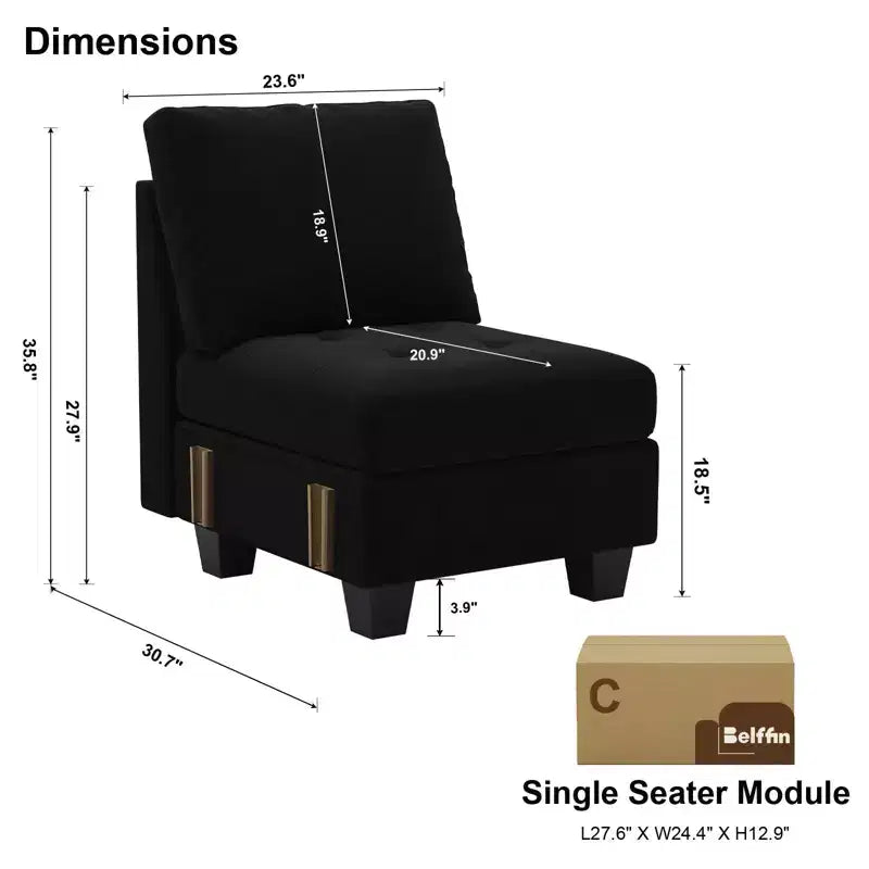 Poltroncina monoposto senza braccioli trapuntata in velluto nero / blu / verde / grigio, 1 posto