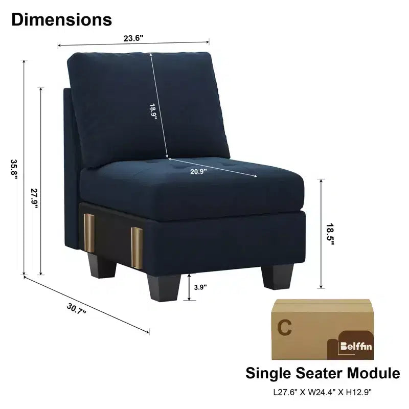 Poltroncina monoposto senza braccioli trapuntata in velluto nero / blu / verde / grigio, 1 posto