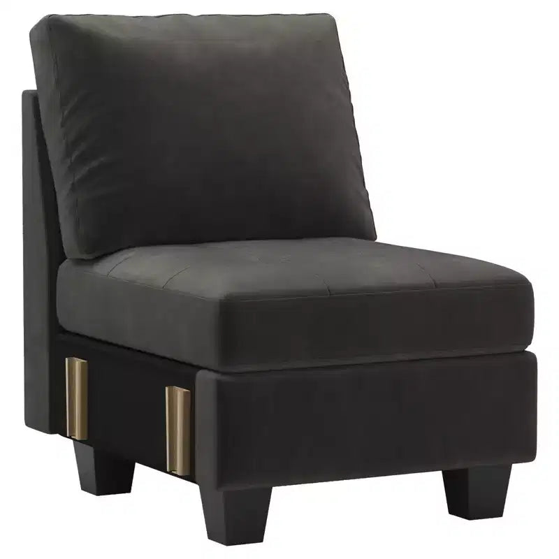Poltroncina monoposto senza braccioli trapuntata in velluto nero / blu / verde / grigio, 1 posto