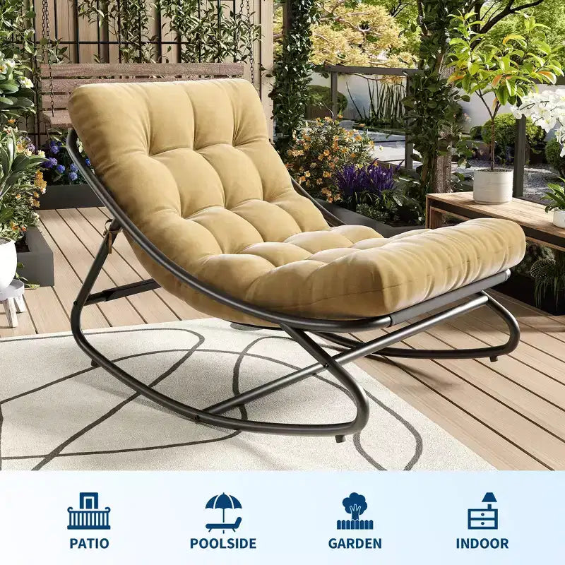 Sedia a dondolo Papasan oversize beige/marrone/grigia, telaio in acciaio, per 1 persona