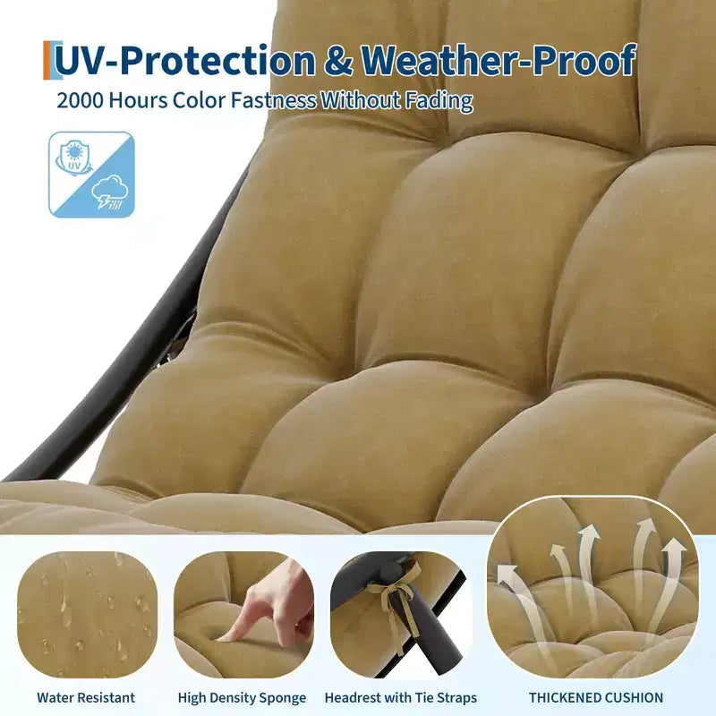 Sedia a dondolo Papasan oversize beige/marrone/grigia, telaio in acciaio, per 1 persona