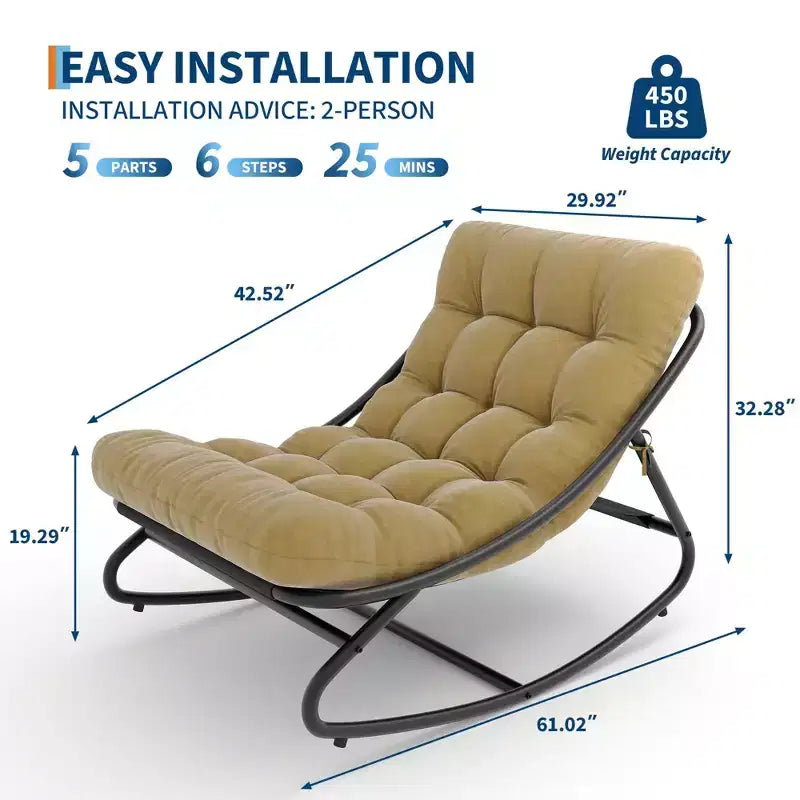 Sedia a dondolo Papasan oversize beige/marrone/grigia, telaio in acciaio, per 1 persona