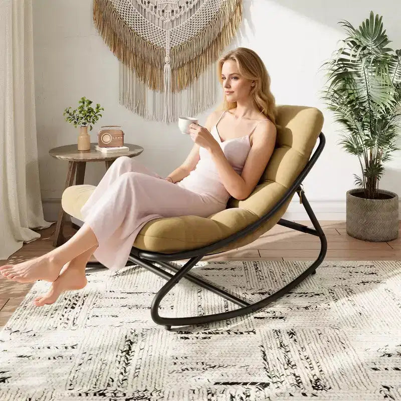Sedia a dondolo Papasan oversize beige/marrone/grigia, telaio in acciaio, per 1 persona