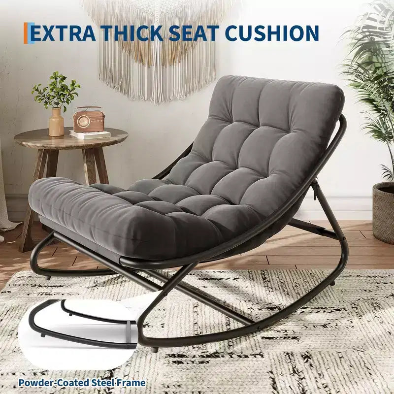 Sedia a dondolo Papasan oversize beige/marrone/grigia, telaio in acciaio, per 1 persona