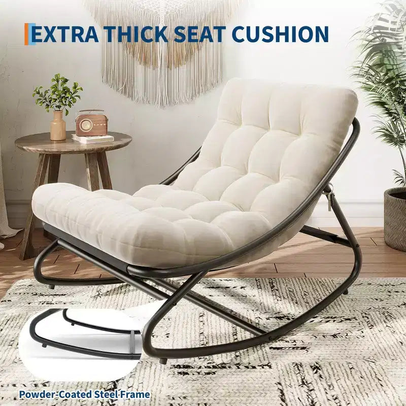 Sedia a dondolo Papasan oversize beige/marrone/grigia, telaio in acciaio, per 1 persona