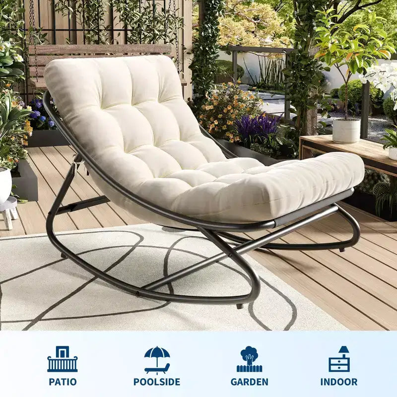 Sedia a dondolo Papasan oversize beige/marrone/grigia, telaio in acciaio, per 1 persona