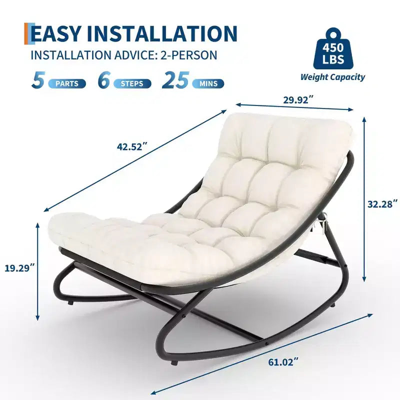 Sedia a dondolo Papasan oversize beige/marrone/grigia, telaio in acciaio, per 1 persona