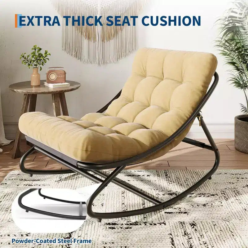Sedia a dondolo Papasan oversize beige/marrone/grigia, telaio in acciaio, per 1 persona