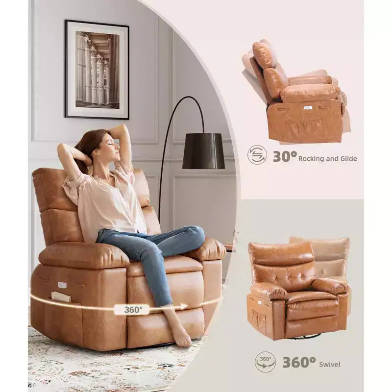 Poltrona reclinabile girevole a 360° con funzione dondolo in similpelle PU marrone – Posto singolo